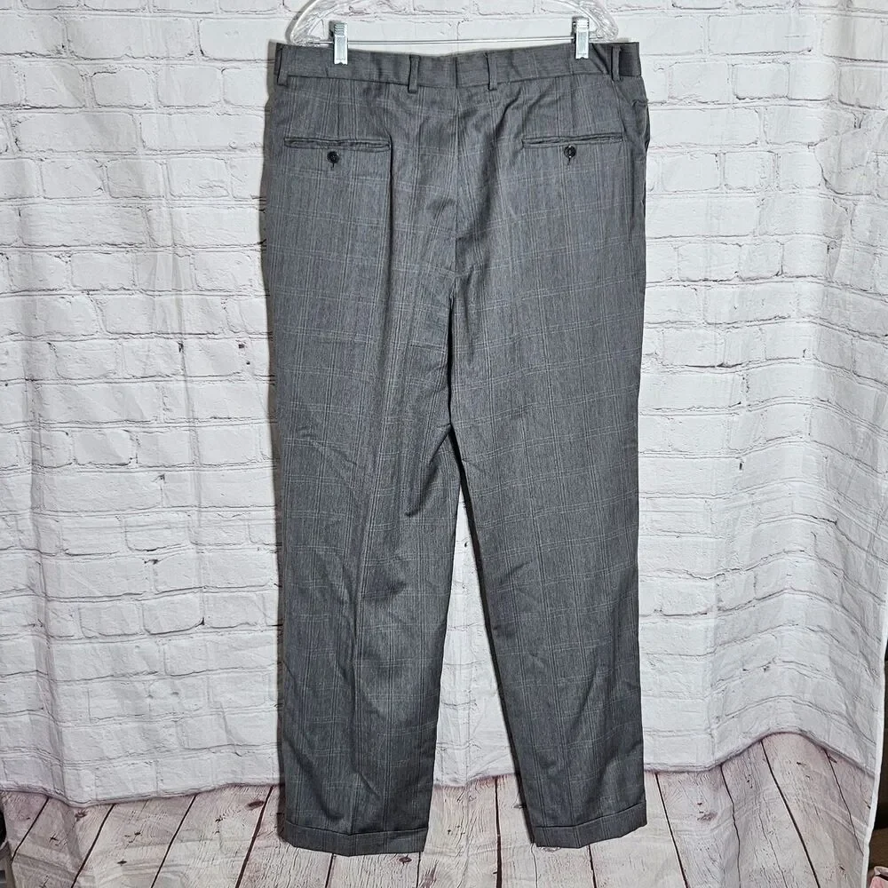 Joseph Abboud Suit Men 46 Wool Lightweight Gray Windowpane Check Pants 36X32